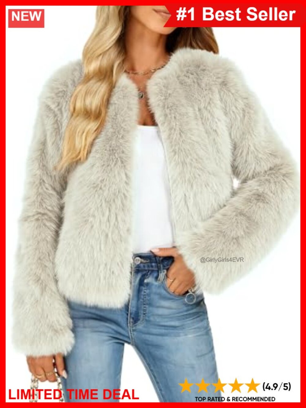 Faux Fur Cropped Zip Up Jacket Winter Warm Fuzzy Coat